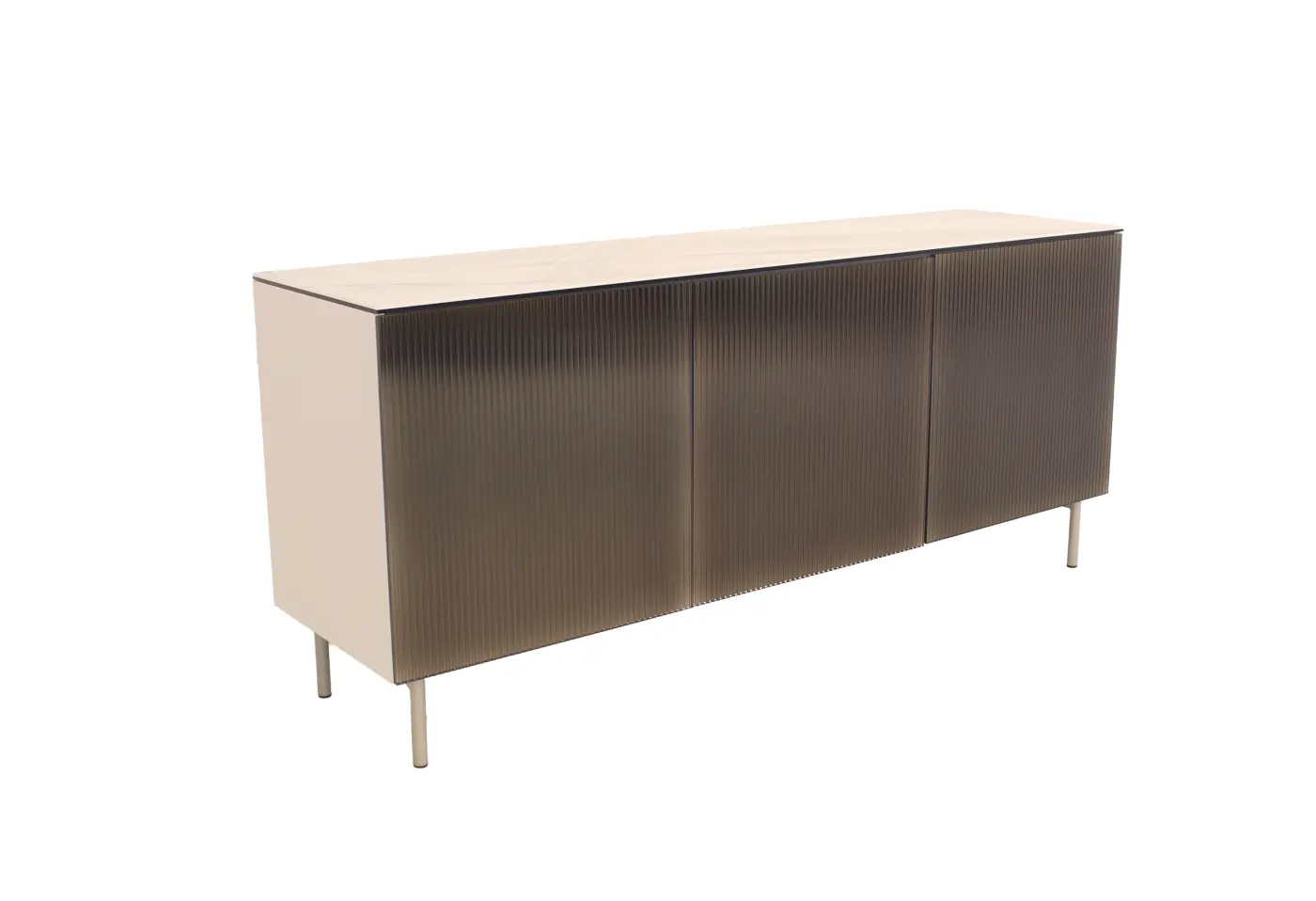 Sideboard Universal von Calligaris Front: Glas gespiegelt bronze Platte: Keramik "Marmor Calacatta Paonazzo" glänzend" Korpus: Lack matt "hanf" ca. 181x79x50cm