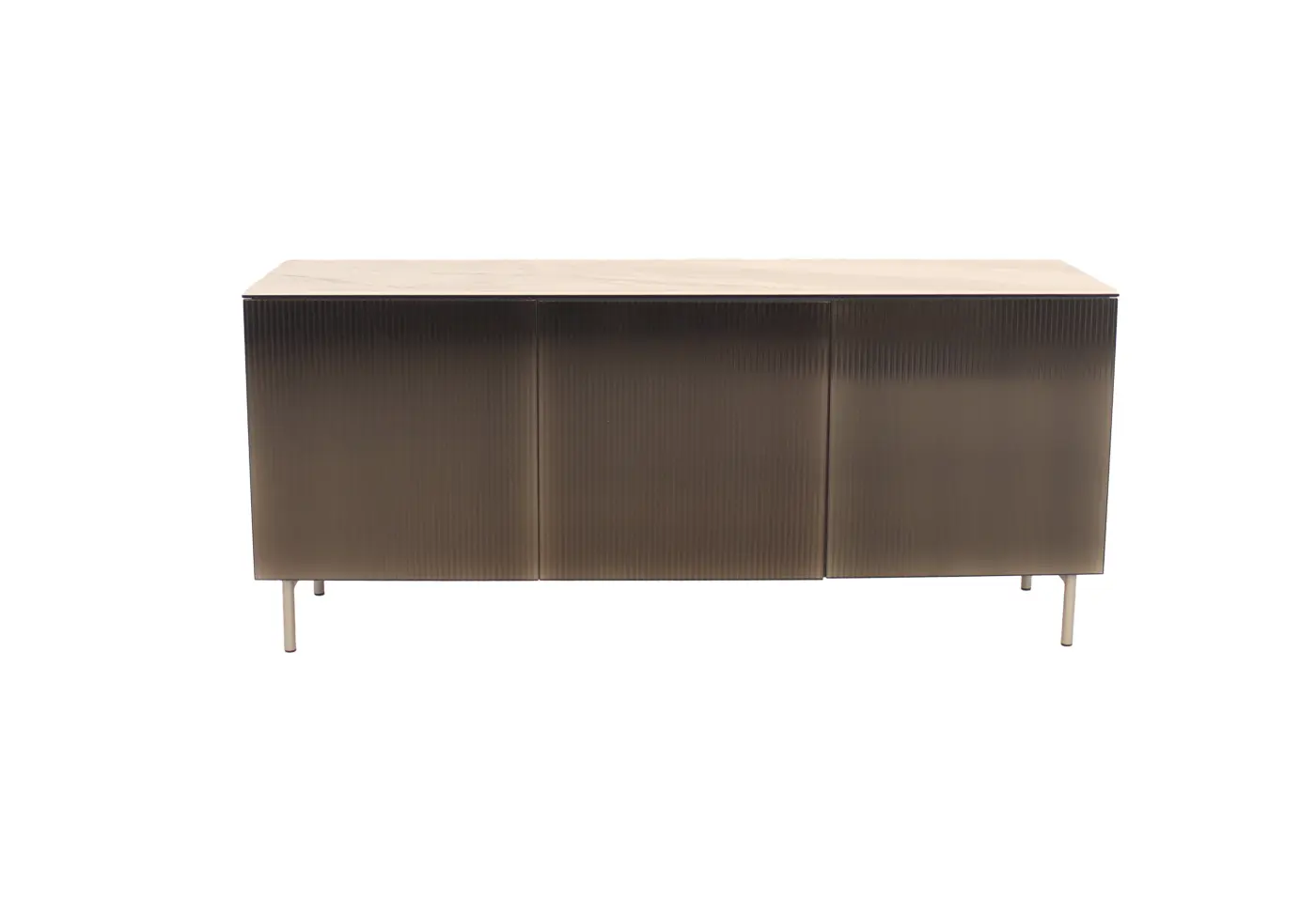 Sideboard Universal von Calligaris Front: Glas gespiegelt bronze Platte: Keramik "Marmor Calacatta Paonazzo" glänzend" Korpus: Lack matt "hanf" ca. 181x79x50cm